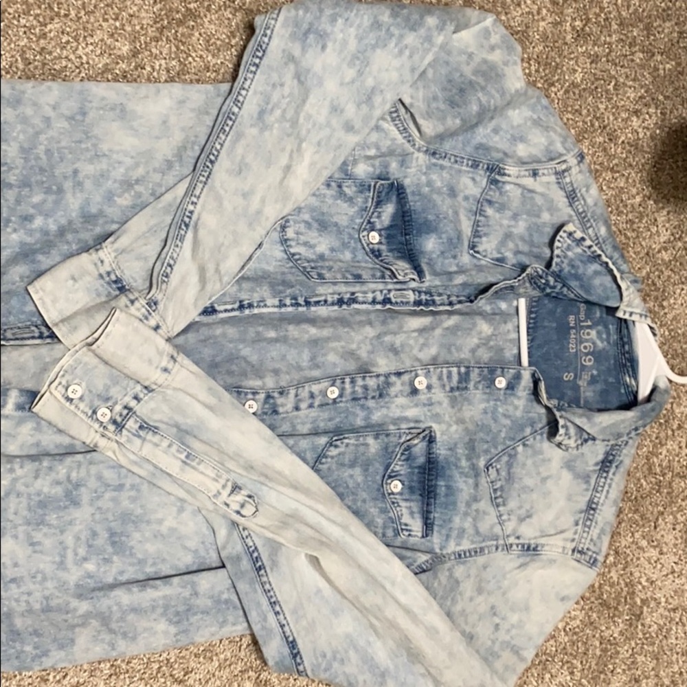 Gap Denim button up shirt, tie dye/bleached look